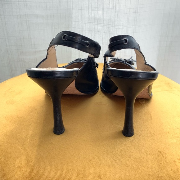 Michael Kors Black Leather Slingback Fringe Mules Size 8.5 - Picture 4 of 8